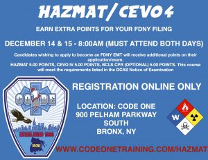 CODE ONE INC - HAZMAT CEVO 4 BLS COMBO COURSE - 12/14-12/15 - 8AM - 5PM @ CODE ONE HAZMAT COMBO COURSE